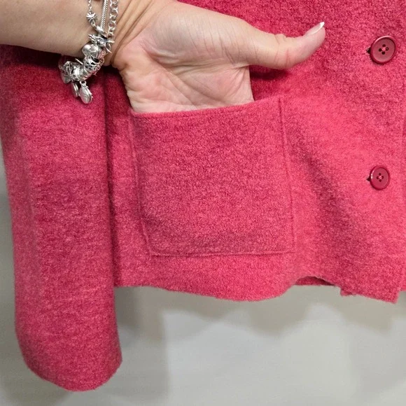 Lands End Boiled Wool Jacket Womens 8 Petite Pink Button Front Preppy Statement - Picture 4 of 8
